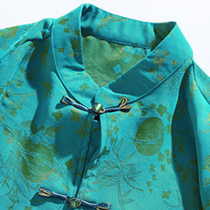 Buddha Stones Chemise d'été élégante vintage à col mandarin, motif nuage doré et manches coudes pour homme - image 15