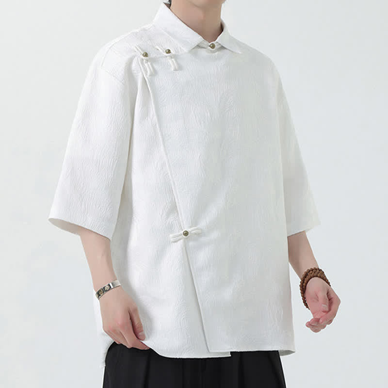 Buddha Stones Chemise d'été pour homme à col mandarin, en jacquard texturé et manches coudes - image 10