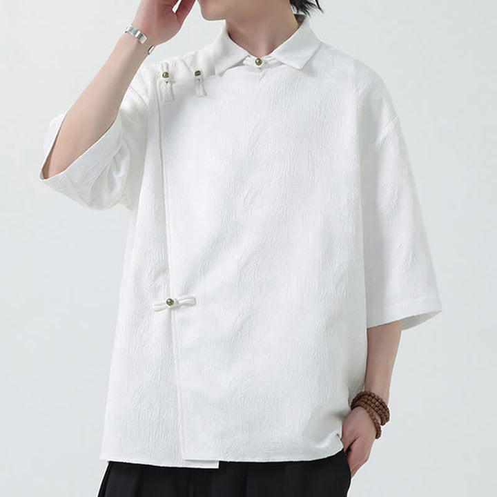 Buddha Stones Chemise d'été pour homme à col mandarin, en jacquard texturé et manches coudes - image 13