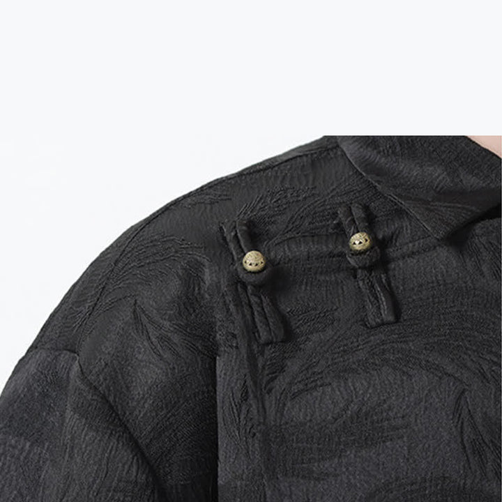 Buddha Stones Chemise d'été pour homme à col mandarin, en jacquard texturé et manches coudes - image 6