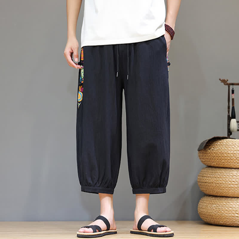 Buddha Stones Pantalon Capri fuselé pour homme, à rayures latérales tribales et cordon de serrage à la taille, avec poches - image 10