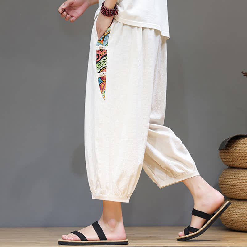 Buddha Stones Pantalon Capri fuselé pour homme, à rayures latérales tribales et cordon de serrage à la taille, avec poches - image 5