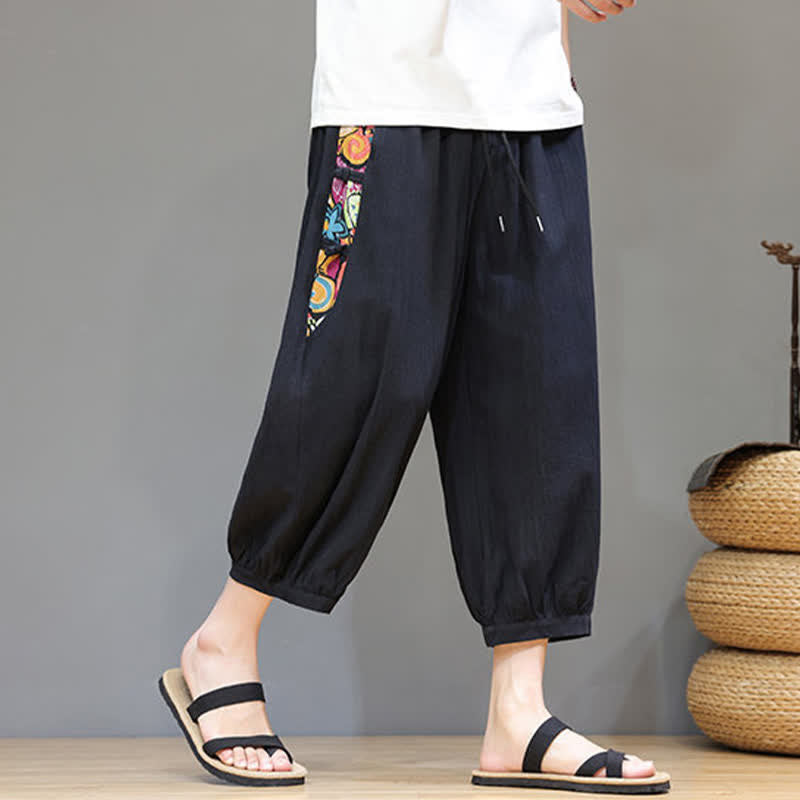 Buddha Stones Pantalon Capri fuselé pour homme, à rayures latérales tribales et cordon de serrage à la taille, avec poches - image 12