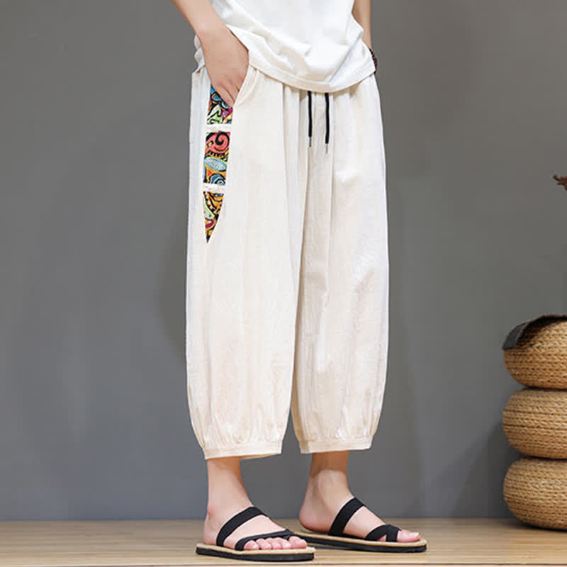 Buddha Stones Pantalon Capri fuselé pour homme, à rayures latérales tribales et cordon de serrage à la taille, avec poches - image 2