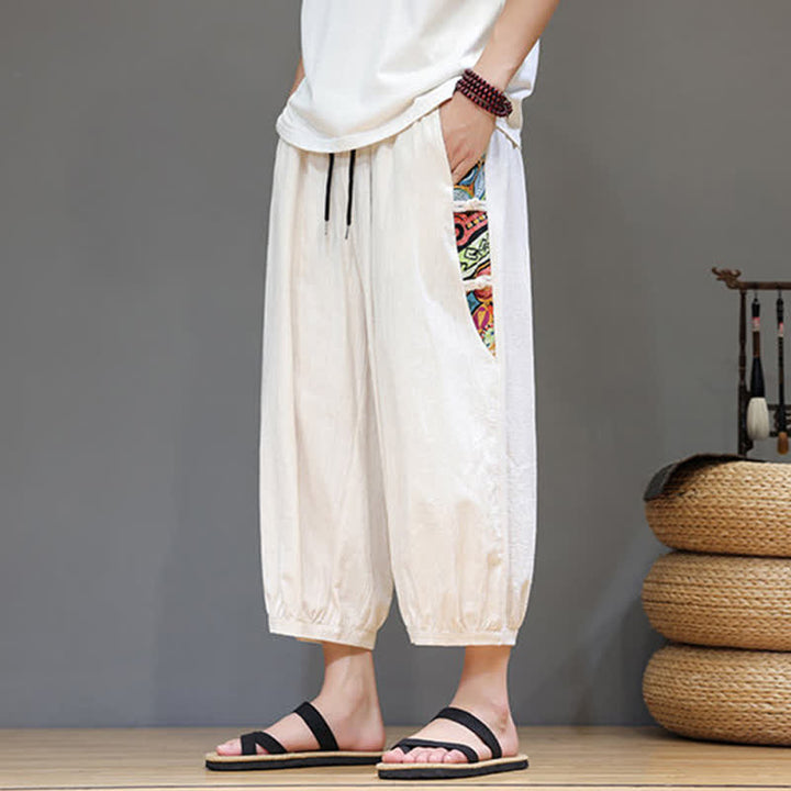 Buddha Stones Pantalon Capri fuselé pour homme, à rayures latérales tribales et cordon de serrage à la taille, avec poches - image 4