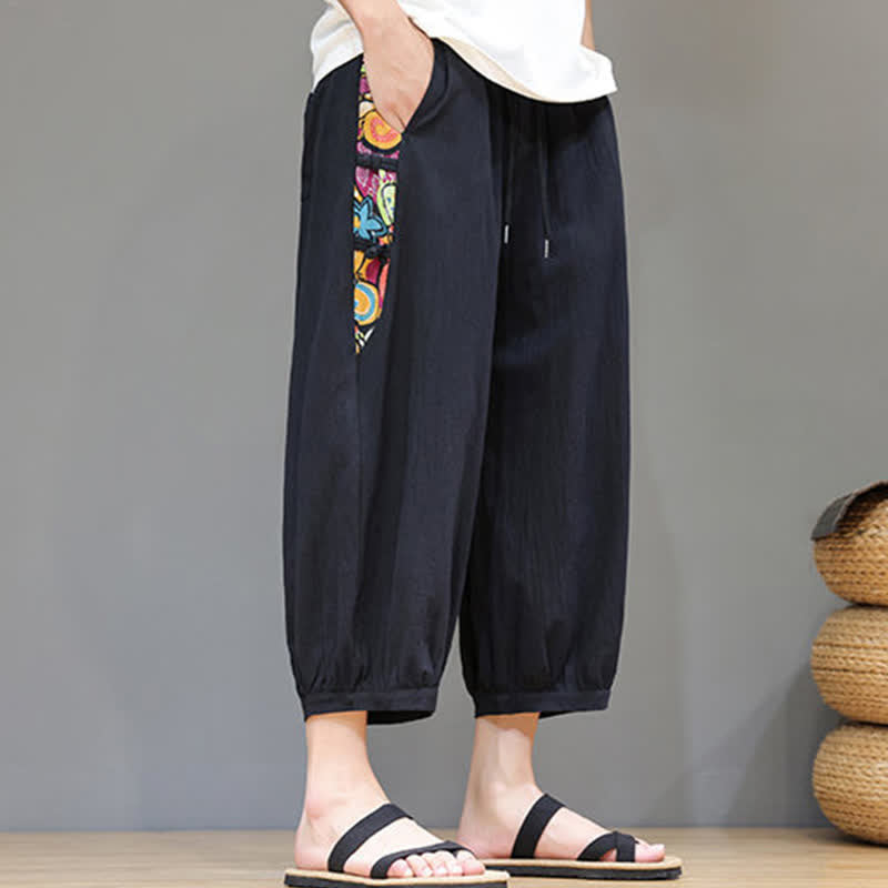 Buddha Stones Pantalon Capri fuselé pour homme, à rayures latérales tribales et cordon de serrage à la taille, avec poches - image 11