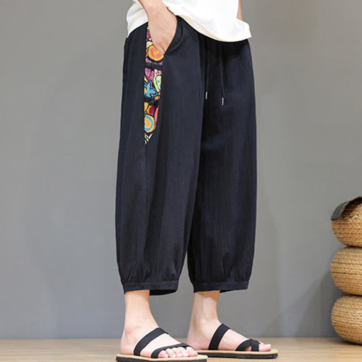 Buddha Stones Pantalon Capri fuselé pour homme, à rayures latérales tribales et cordon de serrage à la taille, avec poches - image 11