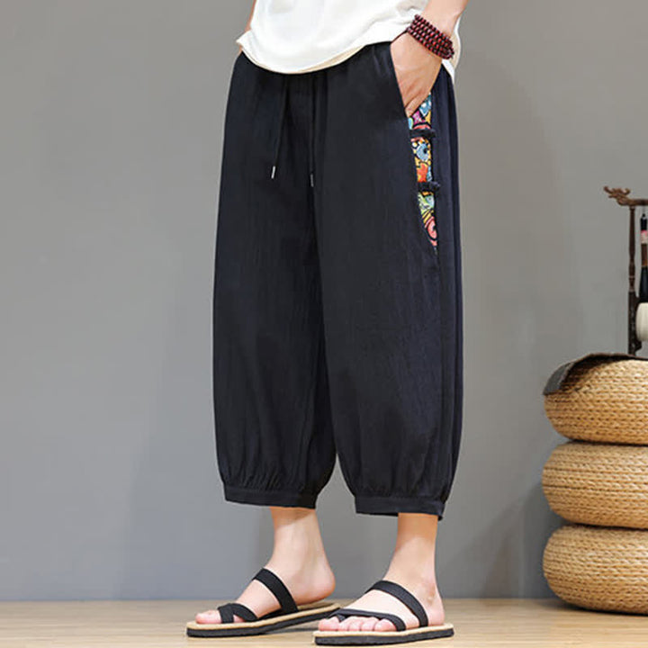 Buddha Stones Pantalon Capri fuselé pour homme, à rayures latérales tribales et cordon de serrage à la taille, avec poches - image 13