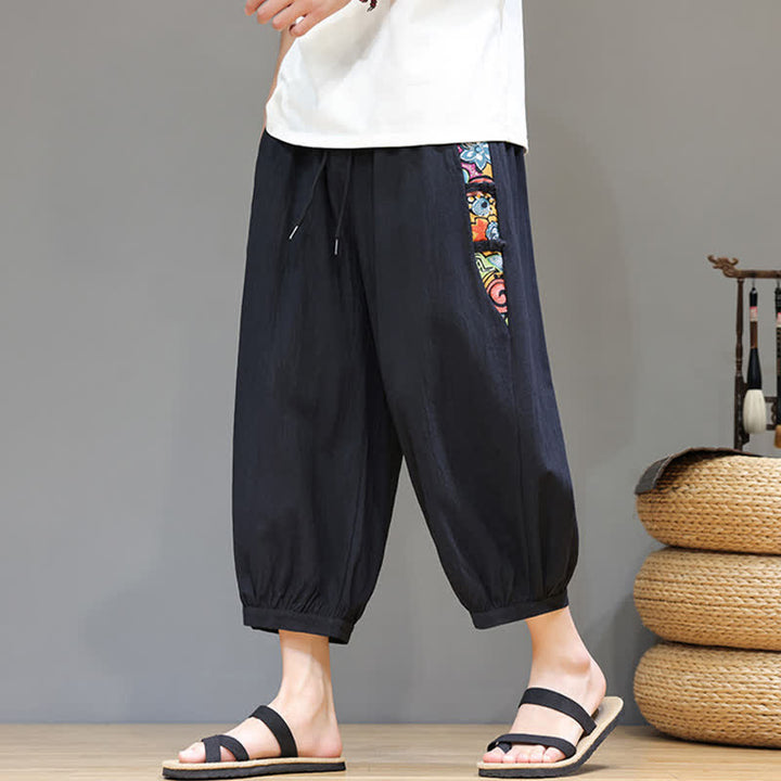Buddha Stones Pantalon Capri fuselé pour homme, à rayures latérales tribales et cordon de serrage à la taille, avec poches - Noir - US/UK/AU46，EU56 (5XL) - image 9