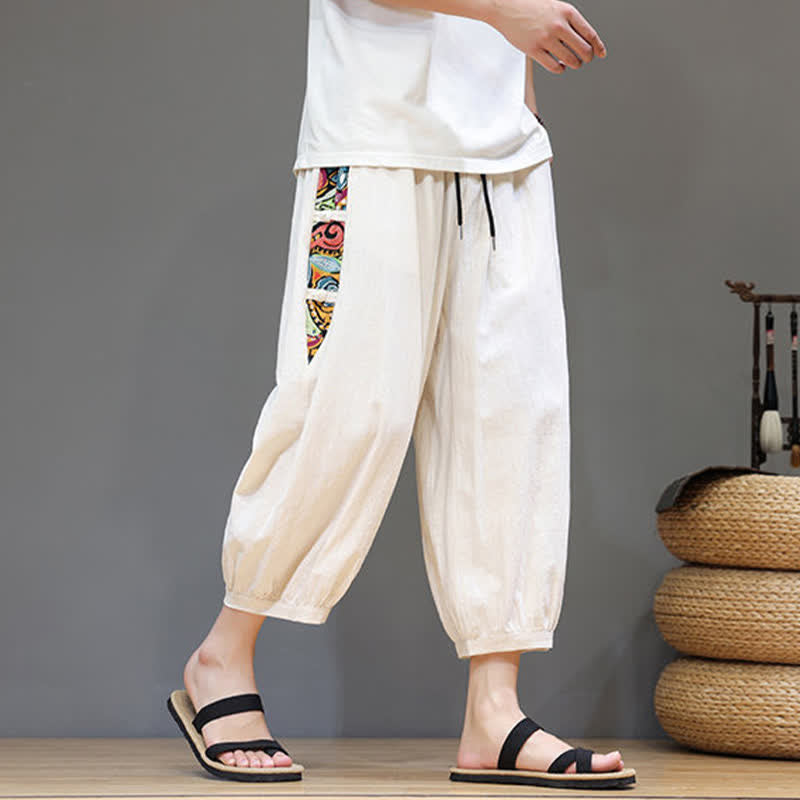 Buddha Stones Pantalon Capri fuselé pour homme, à rayures latérales tribales et cordon de serrage à la taille, avec poches - image 3