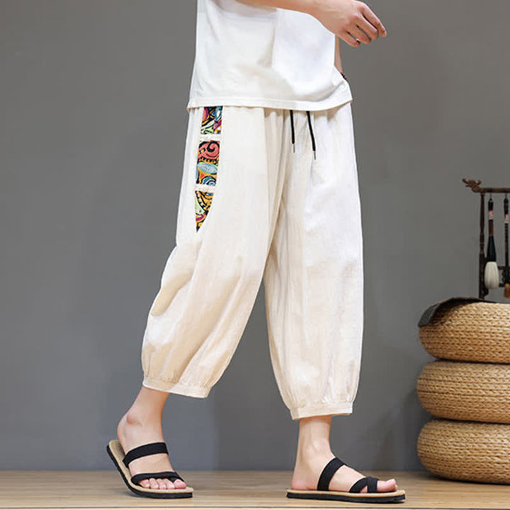 Buddha Stones Pantalon Capri fuselé pour homme, à rayures latérales tribales et cordon de serrage à la taille, avec poches - image 3