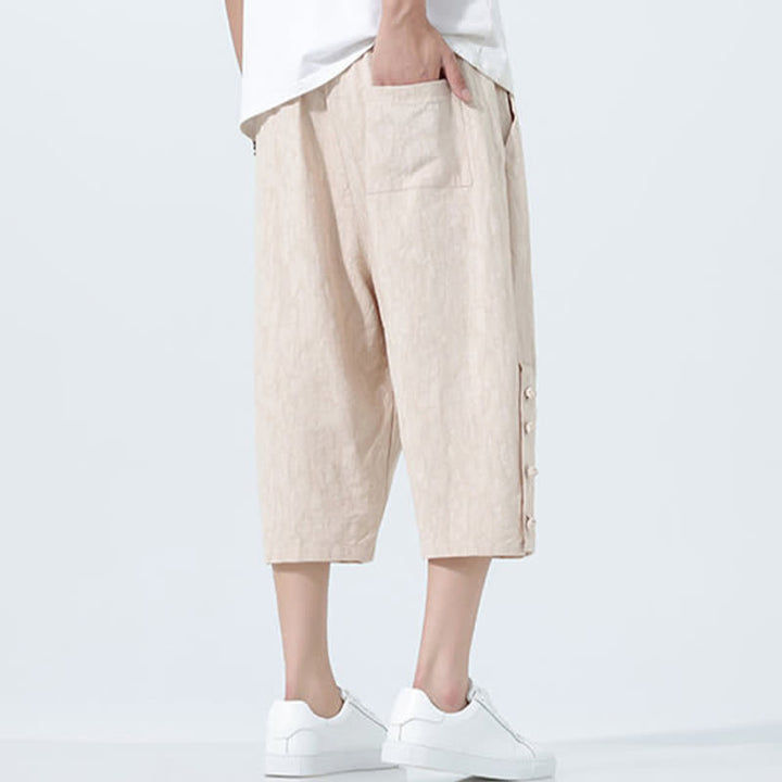 Buddha Stones Pantalon Capri fuselé d'été pour homme, taille élastique avec cordon de serrage - image 10
