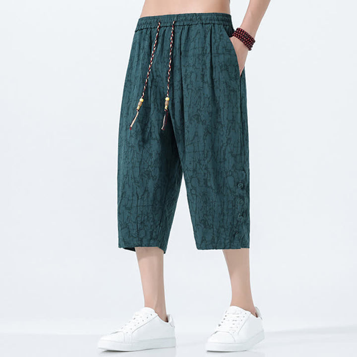 Buddha Stones Pantalon Capri fuselé d'été pour homme, taille élastique avec cordon de serrage - image 0