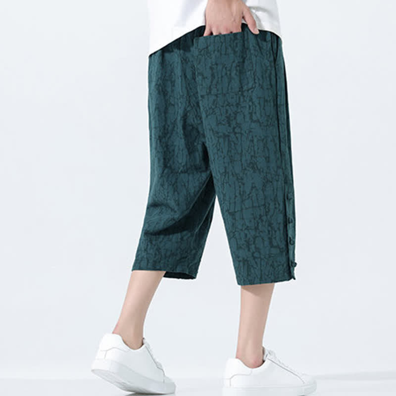 Buddha Stones Pantalon Capri fuselé d'été pour homme, taille élastique avec cordon de serrage - image 1
