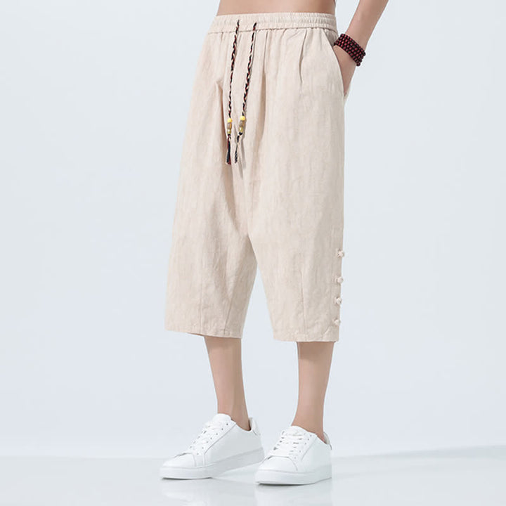 Buddha Stones Pantalon Capri fuselé d'été pour homme, taille élastique avec cordon de serrage - image 9
