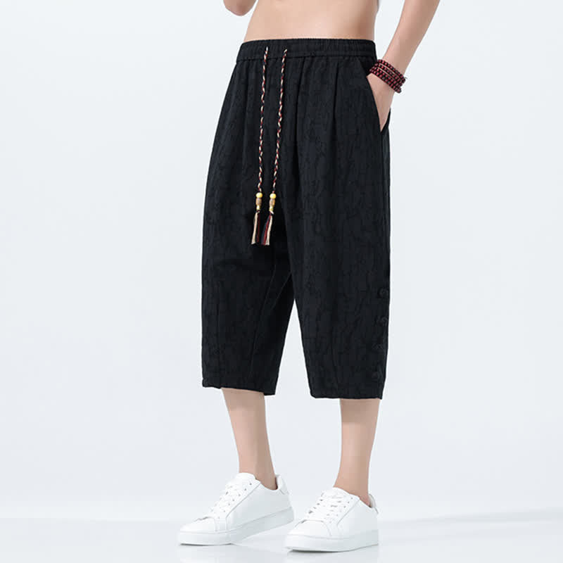Buddha Stones Pantalon Capri fuselé d'été pour homme, taille élastique avec cordon de serrage - image 5