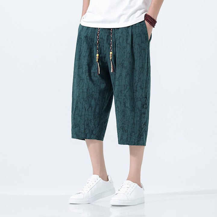 Buddha Stones Pantalon Capri fuselé d'été pour homme, taille élastique avec cordon de serrage - image 4