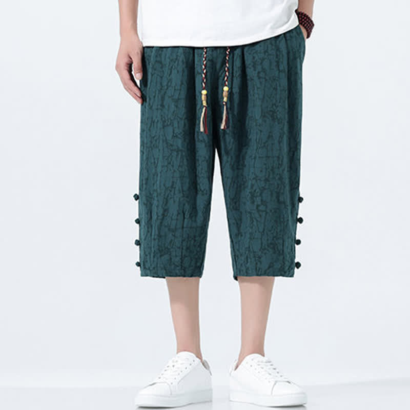 Buddha Stones Pantalon Capri fuselé d'été pour homme, taille élastique avec cordon de serrage - image 3