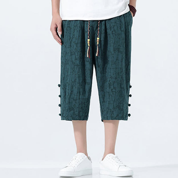 Buddha Stones Pantalon Capri fuselé d'été pour homme, taille élastique avec cordon de serrage - image 3