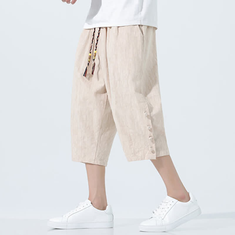 Buddha Stones Pantalon Capri fuselé d'été pour homme, taille élastique avec cordon de serrage - image 12