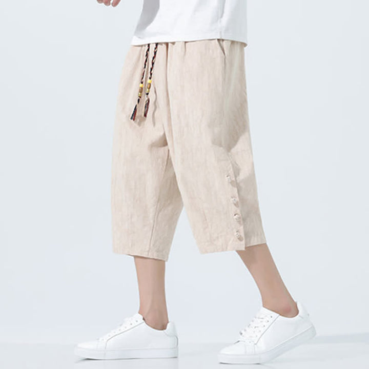 Buddha Stones Pantalon Capri fuselé d'été pour homme, taille élastique avec cordon de serrage - image 12