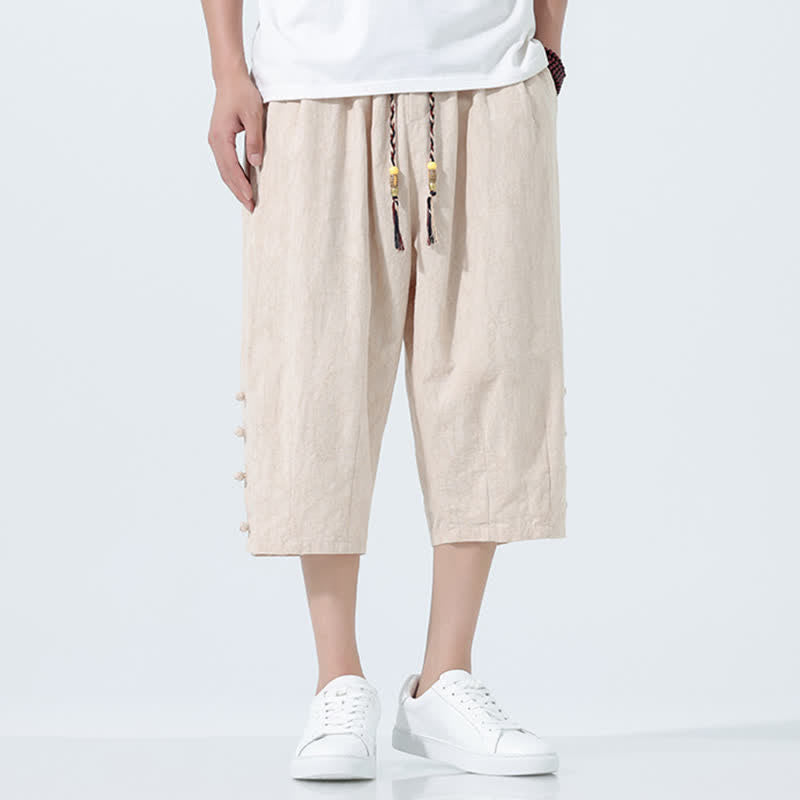 Buddha Stones Pantalon Capri fuselé d'été pour homme, taille élastique avec cordon de serrage - image 11