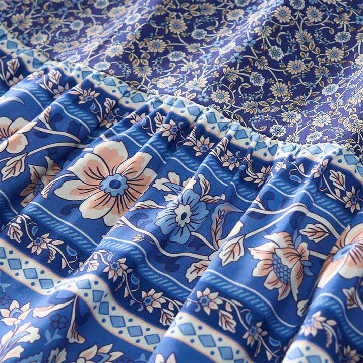 Buddha Stones Robe mini automnale bohème en coton à imprimé floral cachemire, manches bouffantes et col à nouer. - image 3