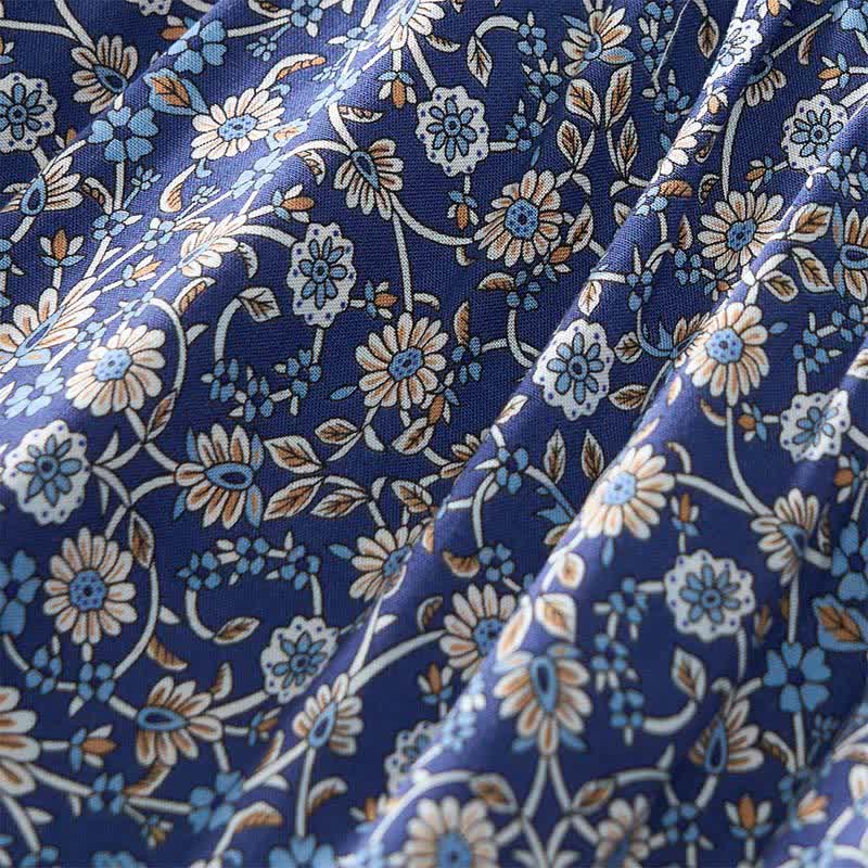 Buddha Stones Robe mini automnale bohème en coton à imprimé floral cachemire, manches bouffantes et col à nouer. - image 5