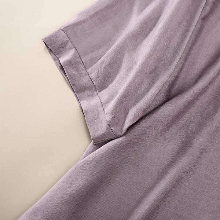 Buddha Stones T-shirts femme printemps bohèmes en coton et lin brodés, manches coude - image 11