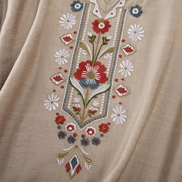 Buddha Stones T-shirts femme printemps bohèmes en coton et lin brodés, manches coude - image 22