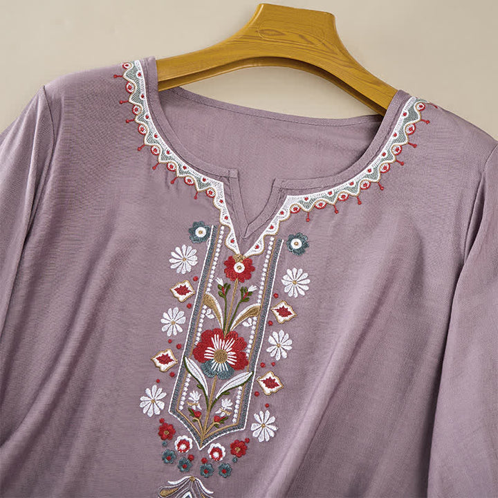 T-shirts femme à manches coude brodées, style bohème printanier, avec Buddha Stones - image 9