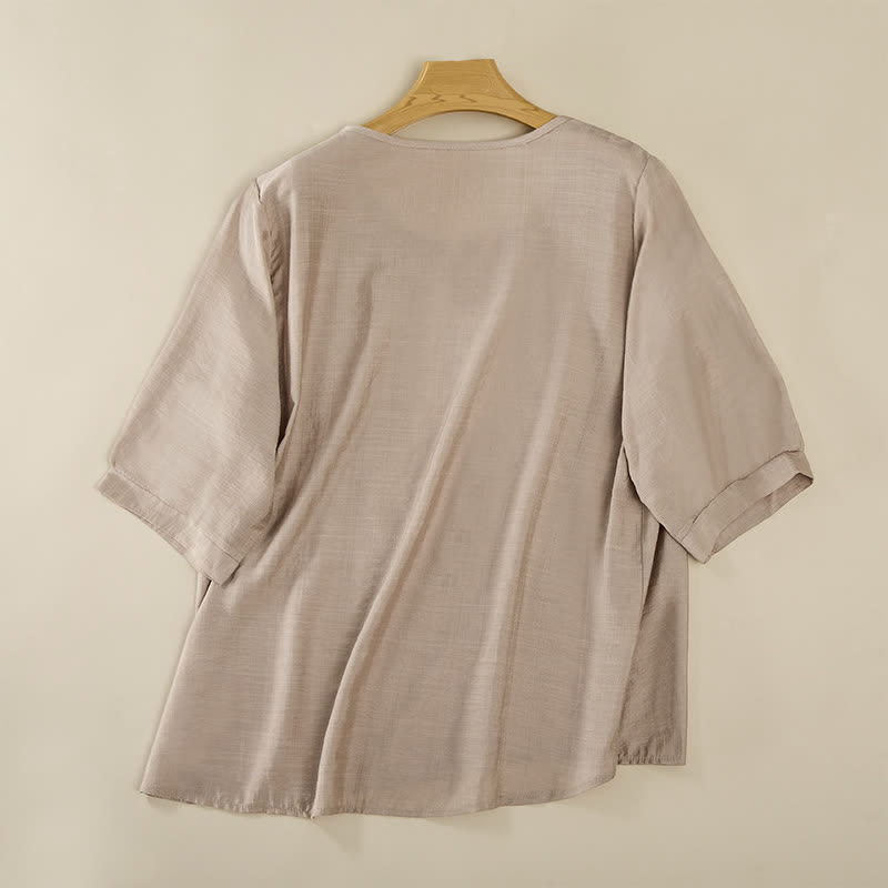 Buddha Stones T-shirts femme printemps bohèmes en coton et lin brodés, manches coude - image 19