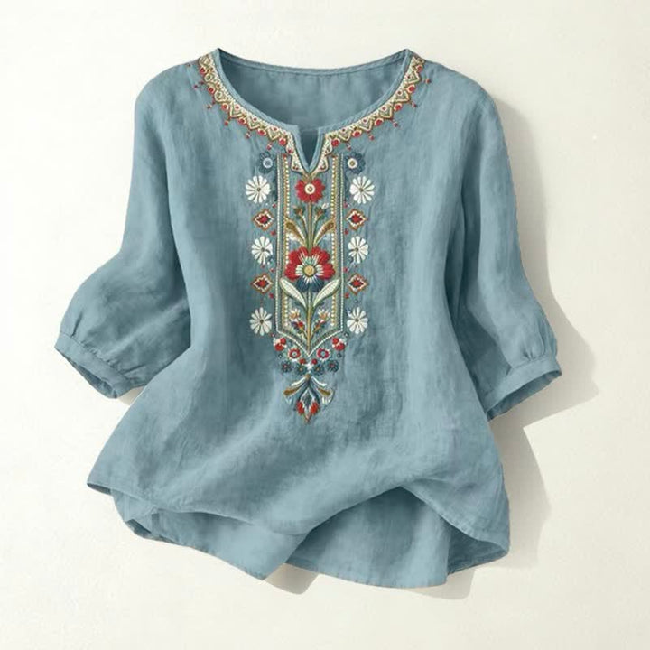 T-shirts femme à manches coude brodées, style bohème printanier, avec Buddha Stones - Sarcelle - US16，UK/AU20，EU48 (3XL) - image 25