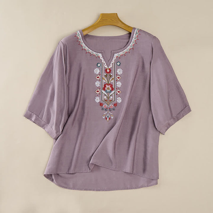 T-shirts femme à manches coude brodées, style bohème printanier, avec Buddha Stones - image 7