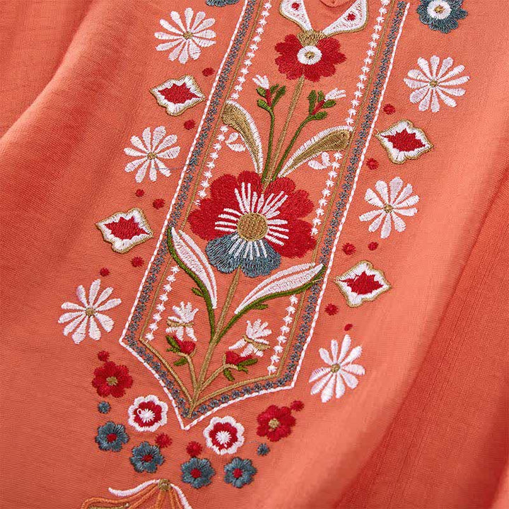 T-shirts femme à manches coude brodées, style bohème printanier, avec Buddha Stones - image 4