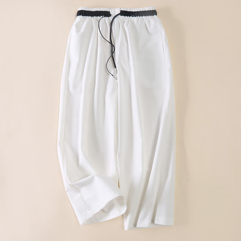 Buddha Stones Pantalon court en coton à cordon de serrage et jambes larges pour femme, avec poches, idéal pour les déplacements. - Blanc - US12，UK/AU16，EU44 (3XL) - image 0
