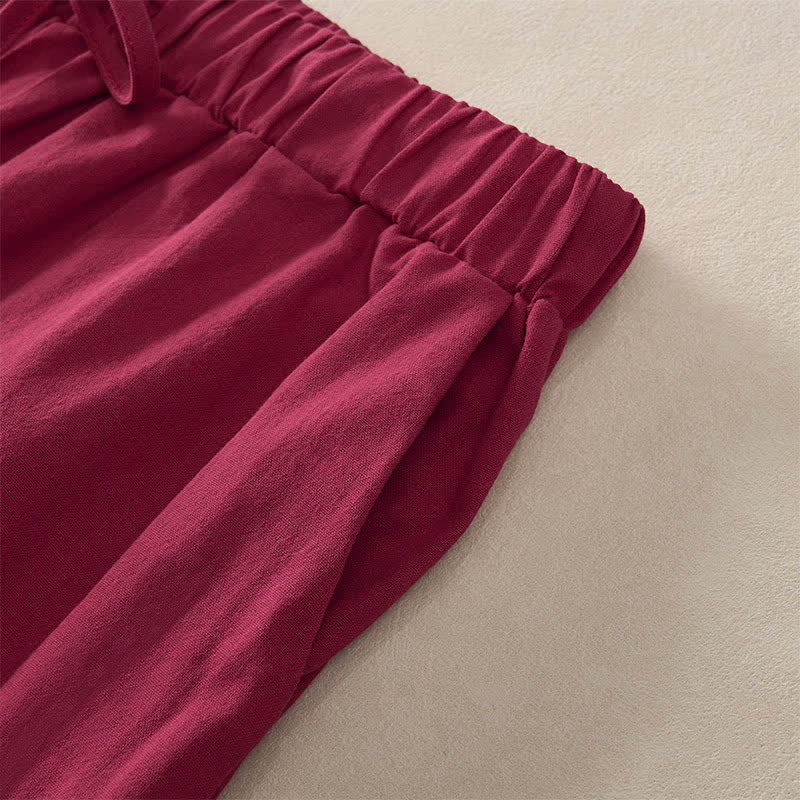 Buddha Stones Pantalon fuselé d'été pour femme, couleur unie, ourlet en dentelle et poches - image 24