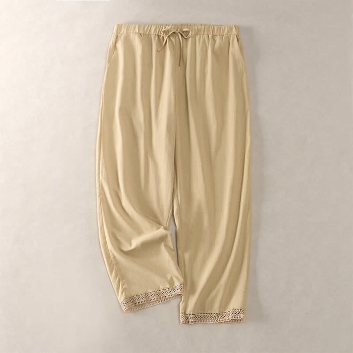 Buddha Stones Pantalon fuselé d'été pour femme, couleur unie, ourlet en dentelle et poches - Jaune d'or pâle - US14，UK/AU18，EU46 (2XL) - image 34