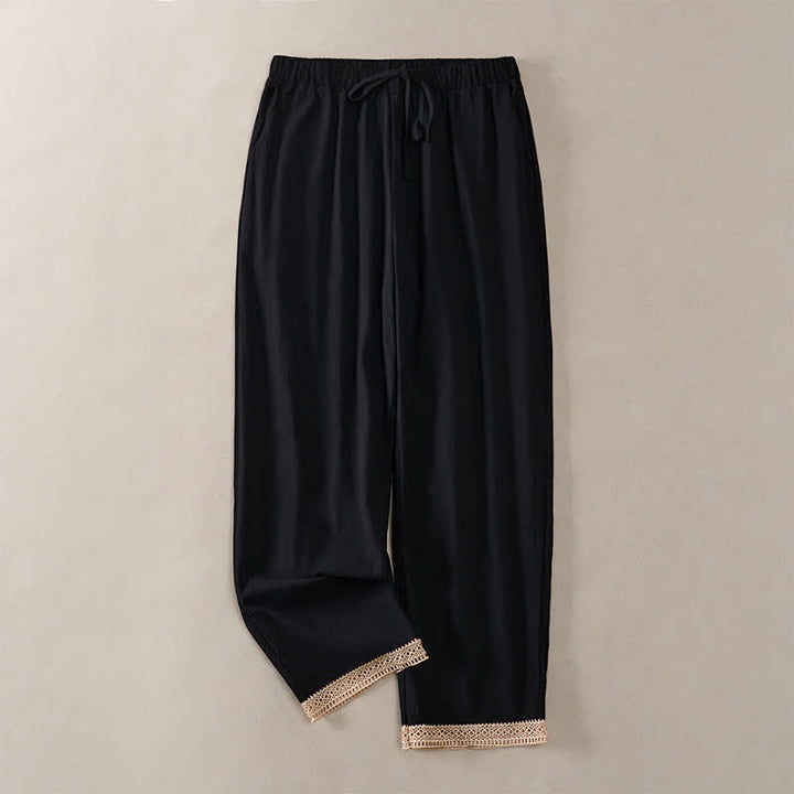 Buddha Stones Pantalon fuselé d'été pour femme, couleur unie, ourlet en dentelle et poches - Noir - US14，UK/AU18，EU46 (2XL) - image 16
