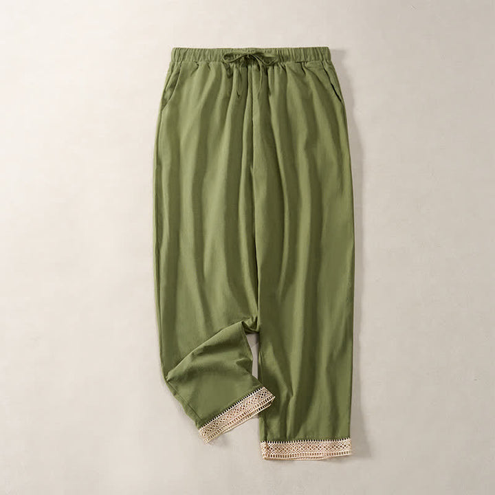Buddha Stones Pantalon fuselé d'été pour femme, couleur unie, ourlet en dentelle et poches - Vert olive - US14，UK/AU18，EU46 (2XL) - image 27