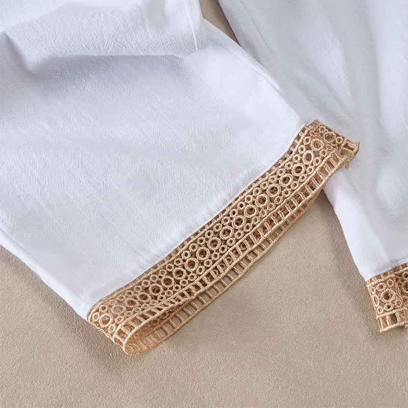 Buddha Stones Pantalon fuselé d'été pour femme, couleur unie, ourlet en dentelle et poches - image 8