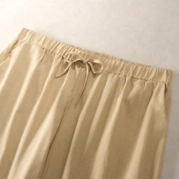 Buddha Stones Pantalon fuselé d'été pour femme, couleur unie, ourlet en dentelle et poches - image 36