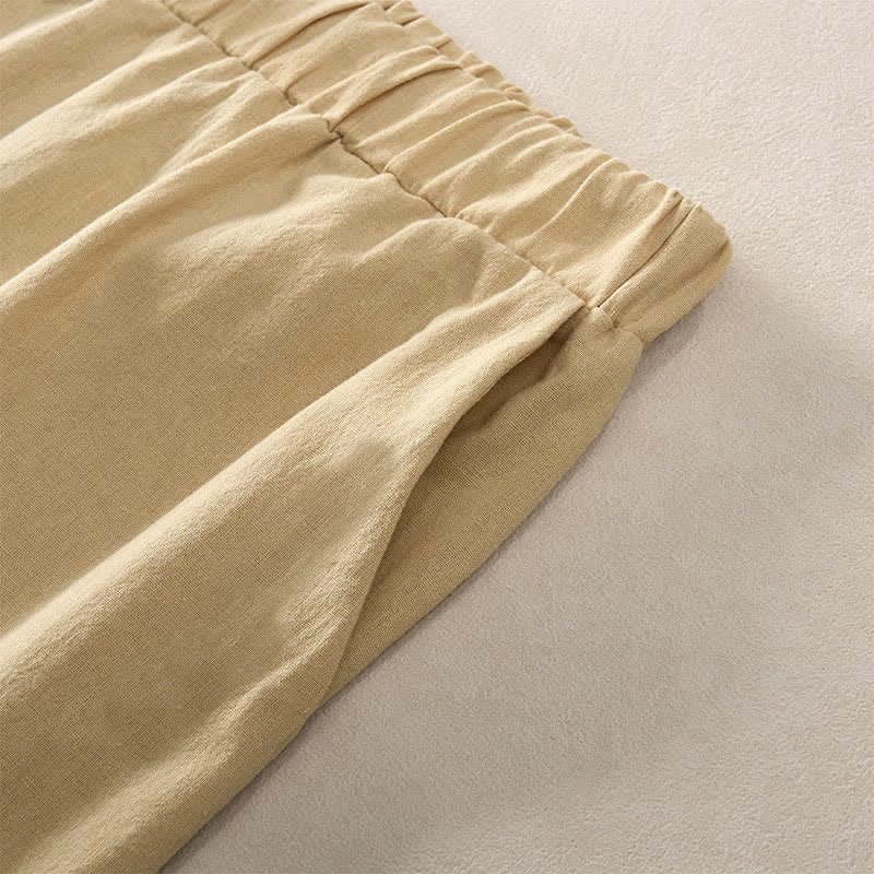 Buddha Stones Pantalon fuselé d'été pour femme, couleur unie, ourlet en dentelle et poches - image 37
