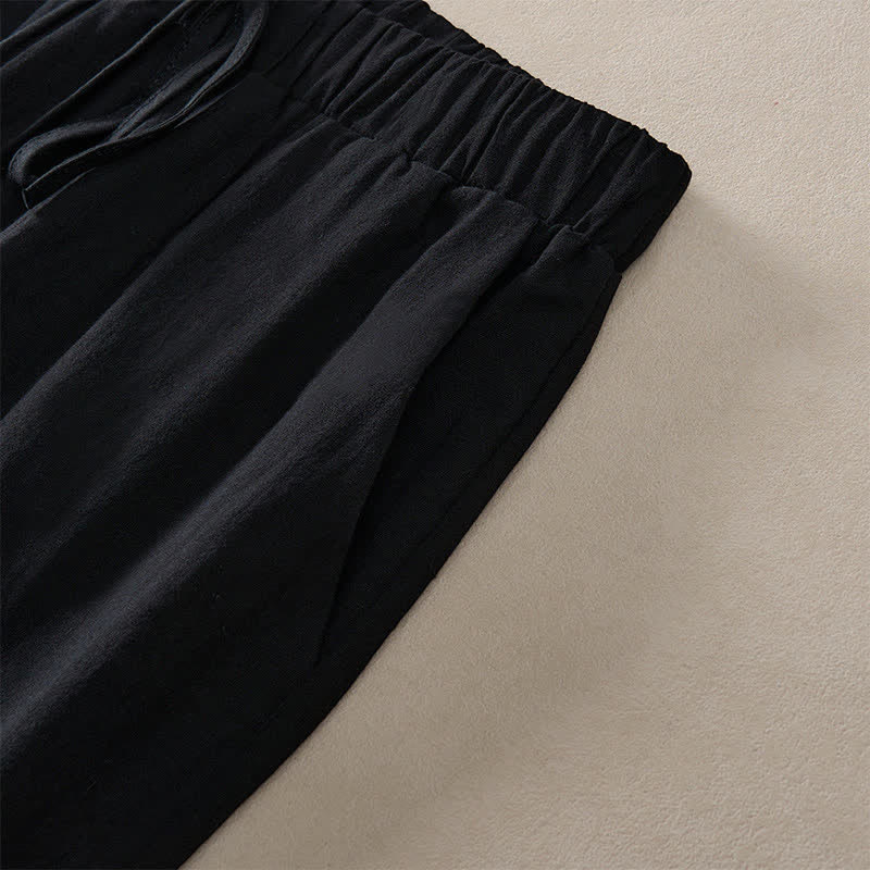 Buddha Stones Pantalon fuselé d'été pour femme, couleur unie, ourlet en dentelle et poches - image 18