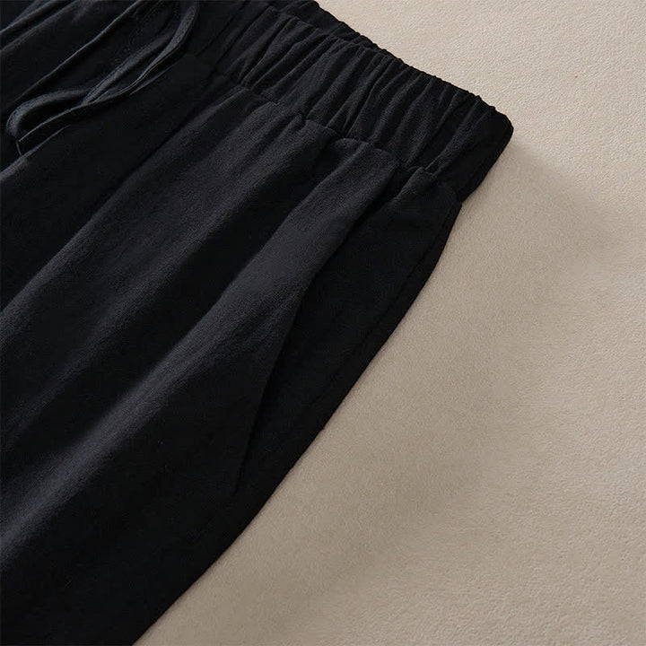 Buddha Stones Pantalon fuselé d'été pour femme, couleur unie, ourlet en dentelle et poches - image 18