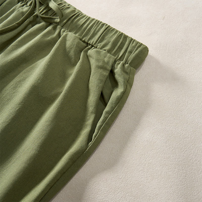 Buddha Stones Pantalon fuselé d'été pour femme, couleur unie, ourlet en dentelle et poches - image 30