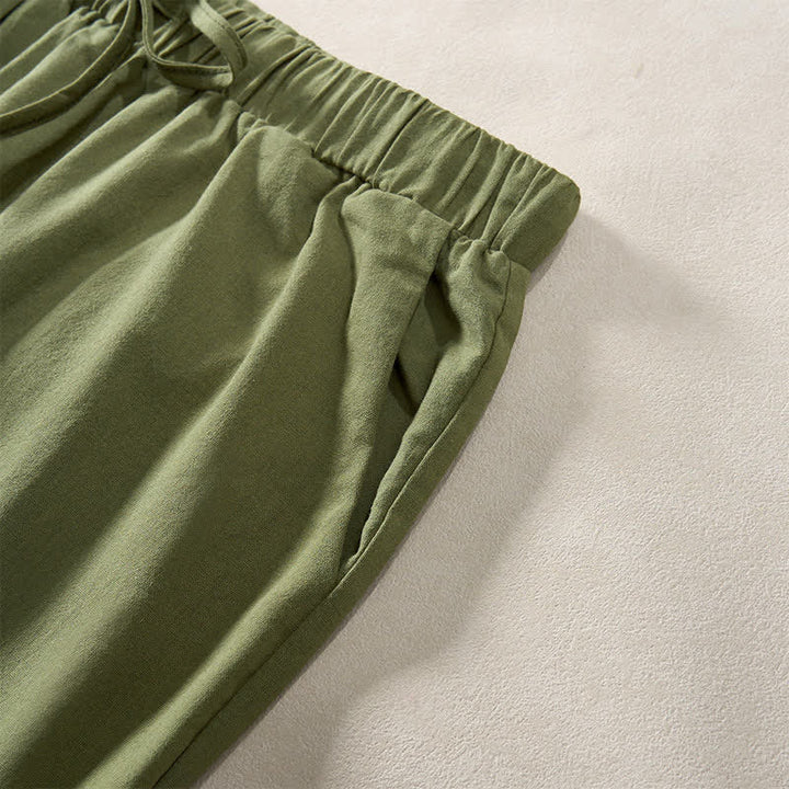 Buddha Stones Pantalon fuselé d'été pour femme, couleur unie, ourlet en dentelle et poches - image 30