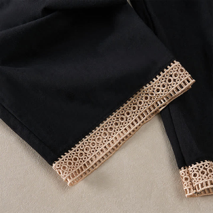 Buddha Stones Pantalon fuselé d'été pour femme, couleur unie, ourlet en dentelle et poches - image 20