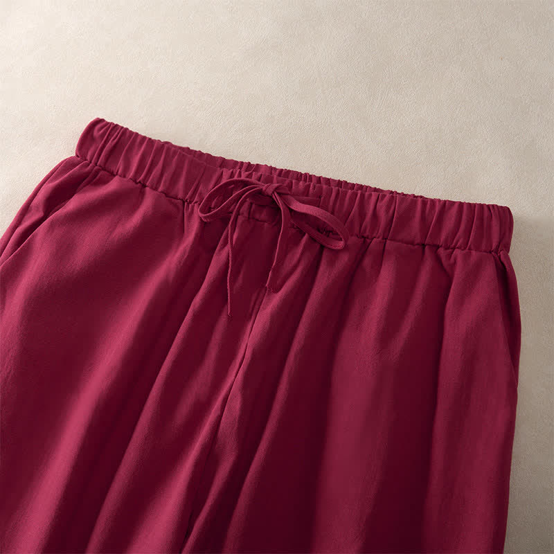Buddha Stones Pantalon fuselé d'été pour femme, couleur unie, ourlet en dentelle et poches - image 23