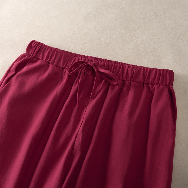 Buddha Stones Pantalon fuselé d'été pour femme, couleur unie, ourlet en dentelle et poches - image 23